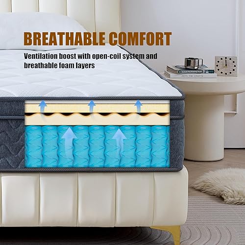 Miniatura 6 de Colchón de Tamaño Individual de 10 Pulgadas, Colchón Individual en una Caja para Dormir Fresco, Colchones de Cama Híbridos de Espuma Viscoelástica