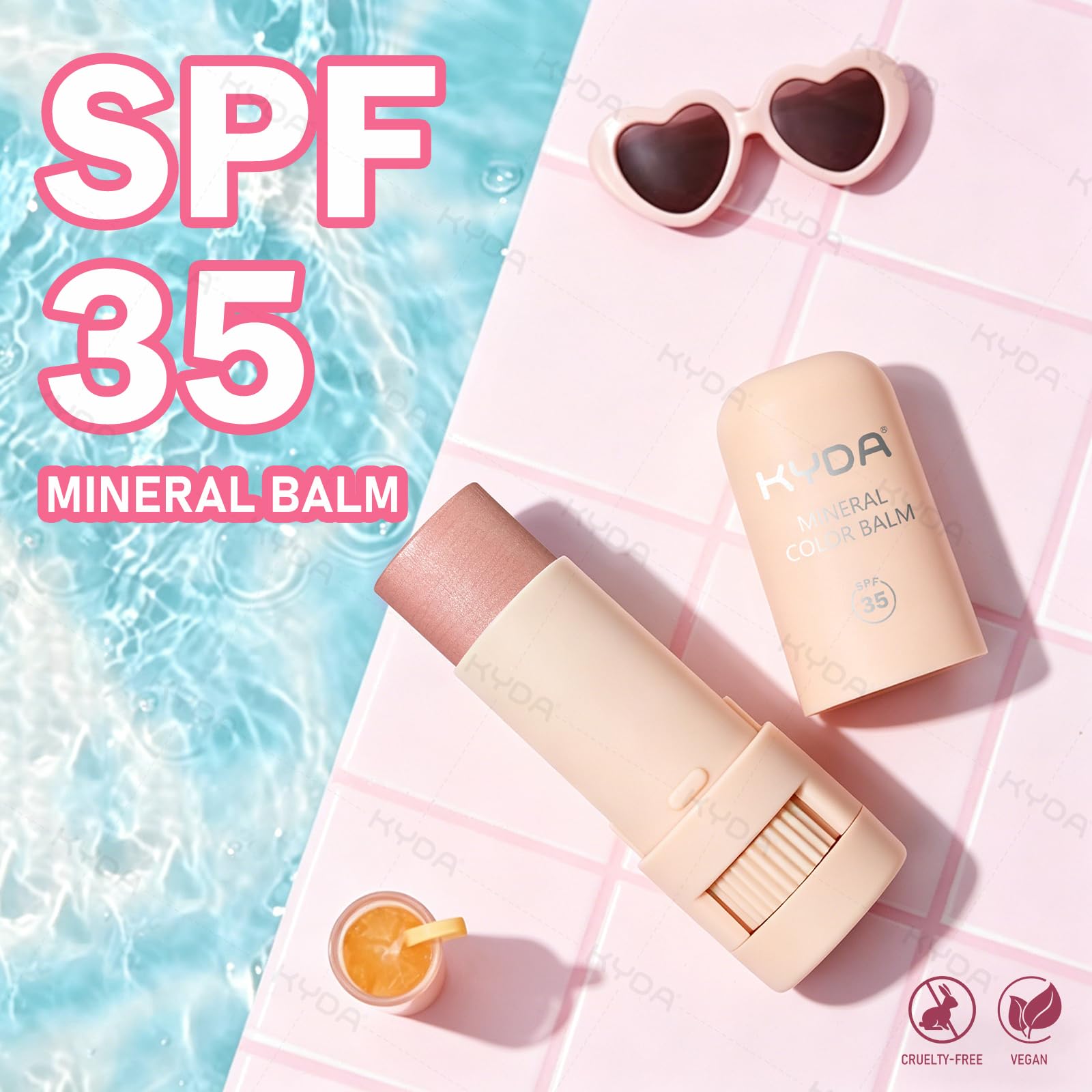 KYDA Mineral Color Balm, SPF 35, Creamy Blendable Color per labbra e guance, formulazione leggera, multiuso trucco GUAVA