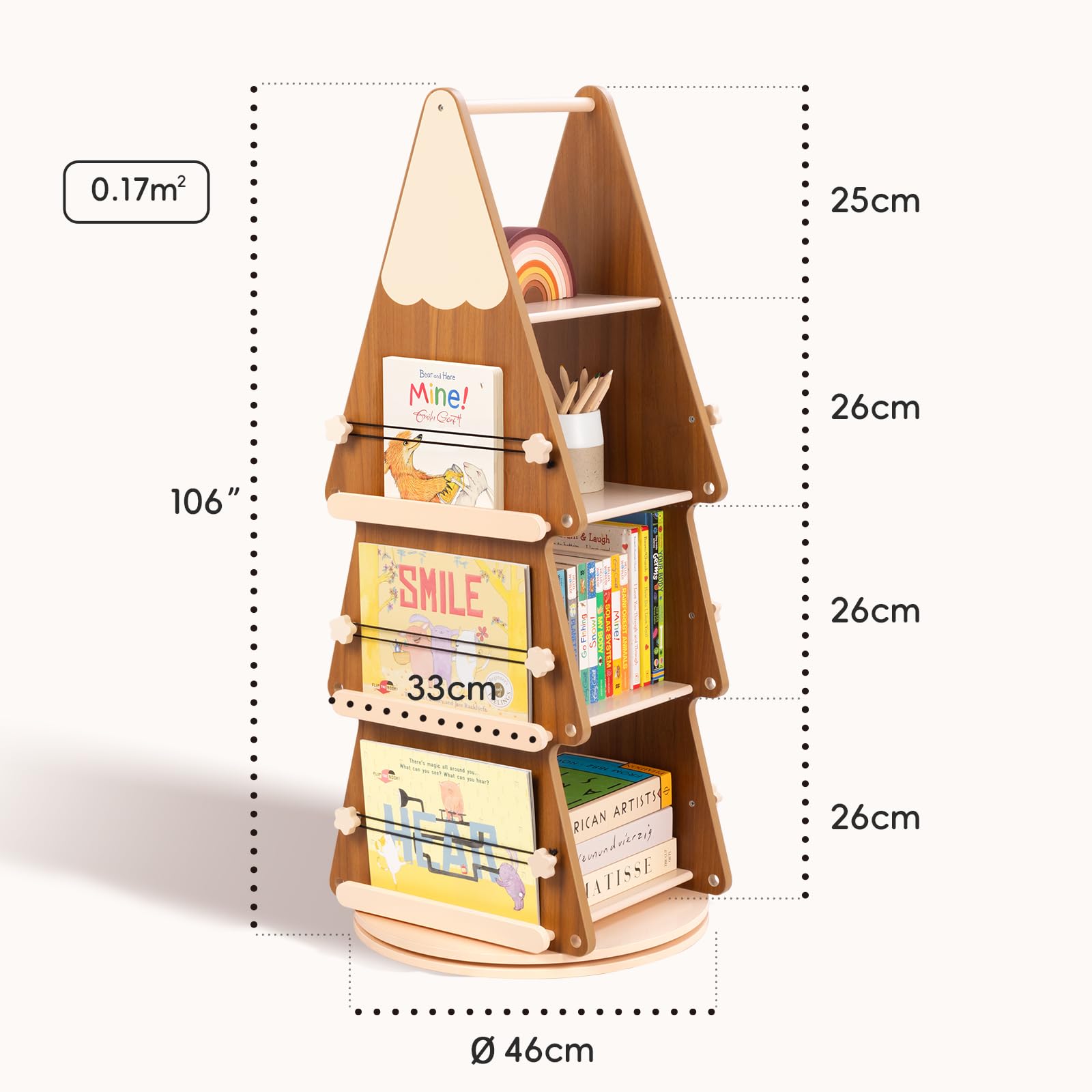 OOOK Bibliotheque Rotative Enfant, Bibliotheque Tournante à 4 Niveaux, Étagère Livre Enfant Bois Massif à 360°, étagère à Livres pour Chambres d'enfant, salles de Classe, Chambres de bébé