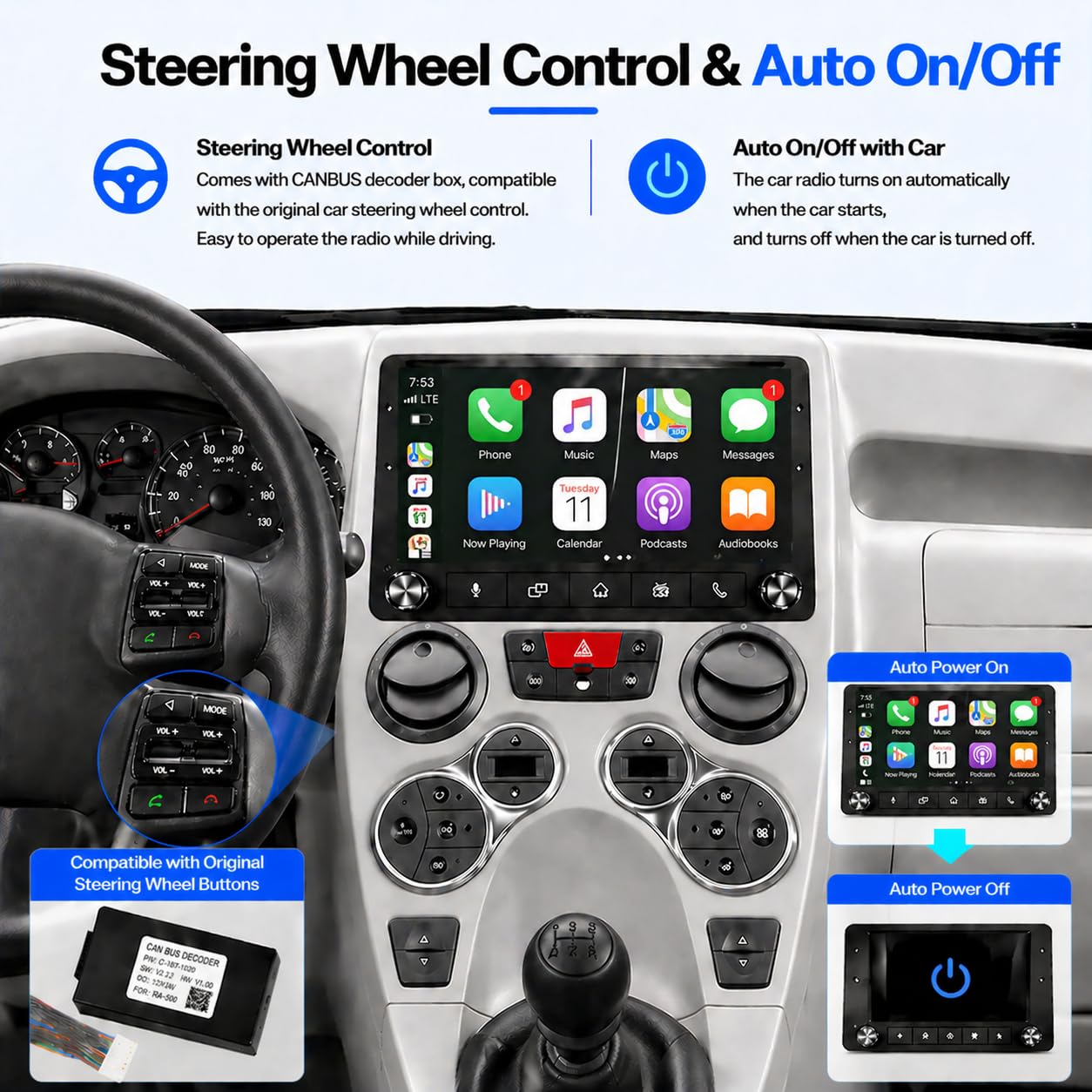 FIAT Panda 2003-2012 Autoradio 1 DIN CarPlay wireless Android Auto DSP RDS | Sistema Linux,avvio rapido 2s,Plug&Play,Bluetooth,CANBUS,comandi volante originali,schermo supporto telecamera posteriore
