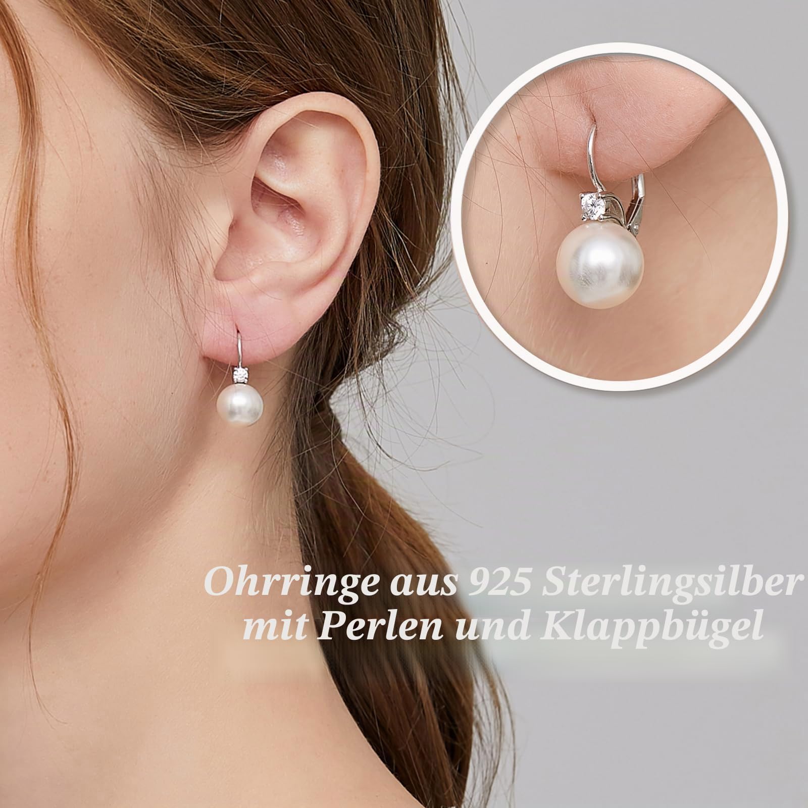 18 Karat Weiß Perlen Ohrringe Damen 925 Sterling Silber Set Perlenohrringe hängend für Damen