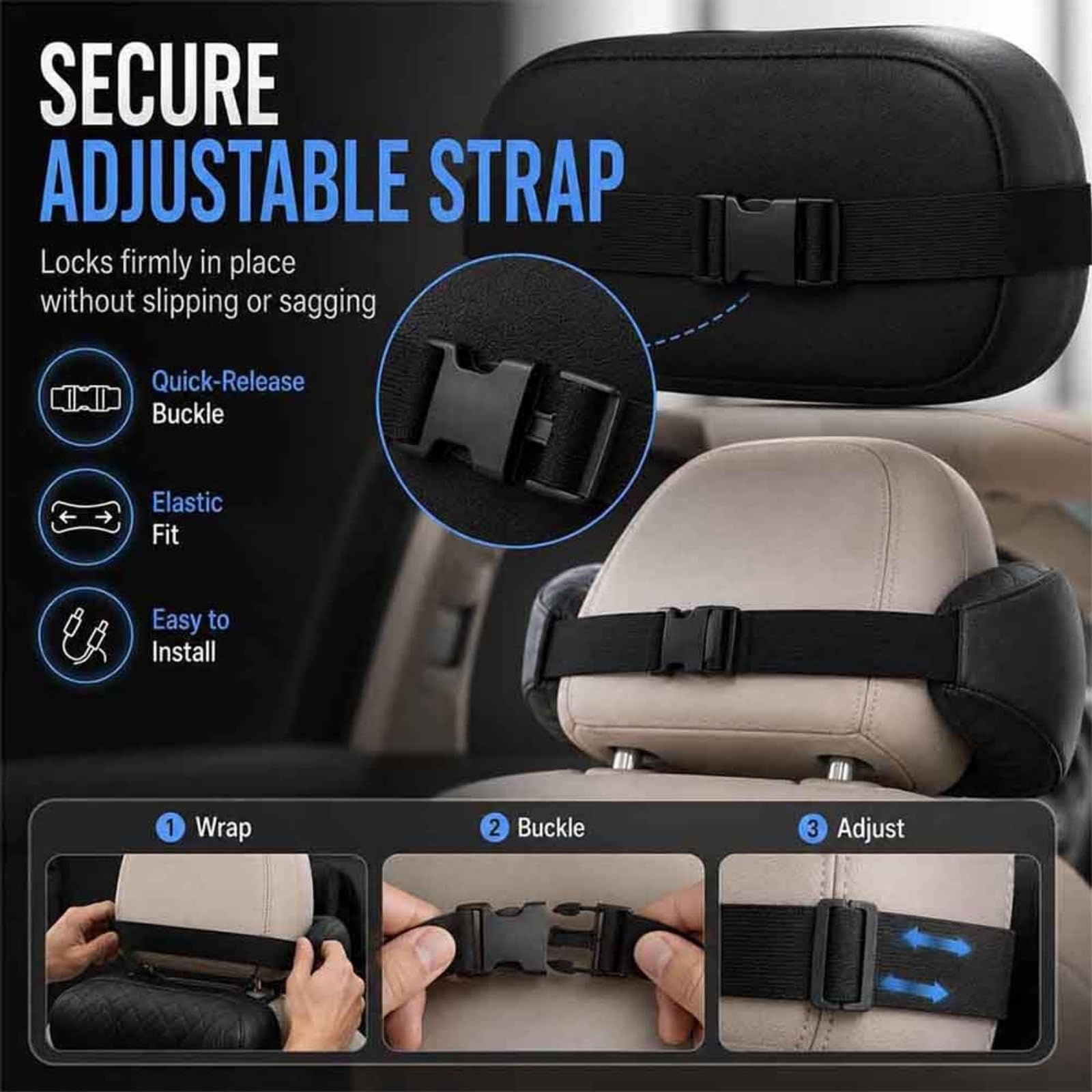 Cojín Reposacabezas Coche de Espuma Memoria y Cuero Napa, Almohada Ergonómica de Cuero para Asiento de Coche, Soporte de Cuello Transpirable con Correa Ajustable para Viaje (Amarillo)