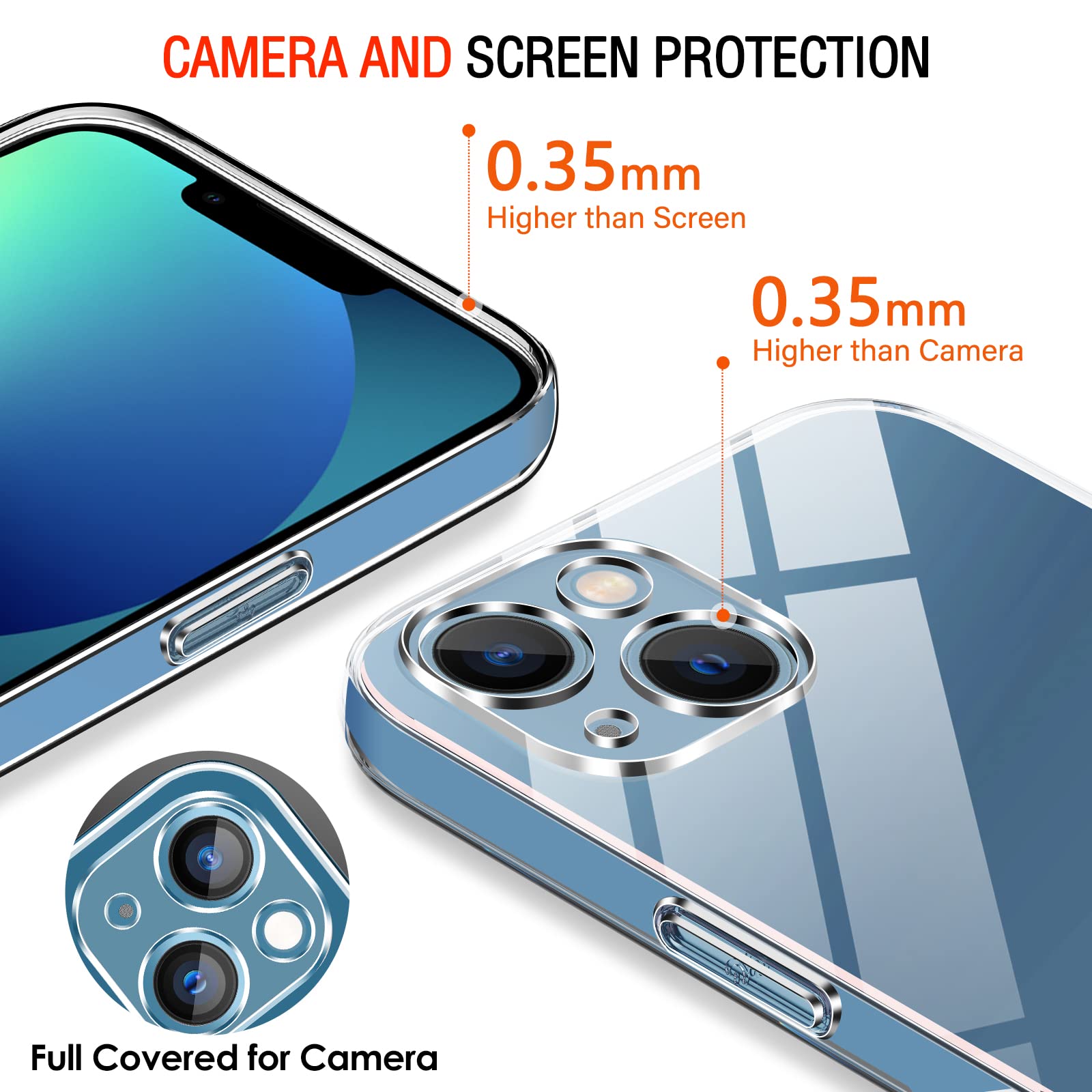 iVoler Custodia Cover Compatibile con iPhone 13 6.1 Pollici con Camera Protection e 3 Pezzi Pellicola Vetro Temperato, Ultra Sottile Morbido TPU Trasparente Silicone Antiurto Protettiva Case