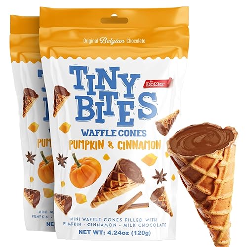 Tiny Bites - Mini golosinas crujientes de conos de gofre, chocolate belga de primera calidad, bolsa de 4.24 onzas (paquete de 2)  Deliciosa variedad