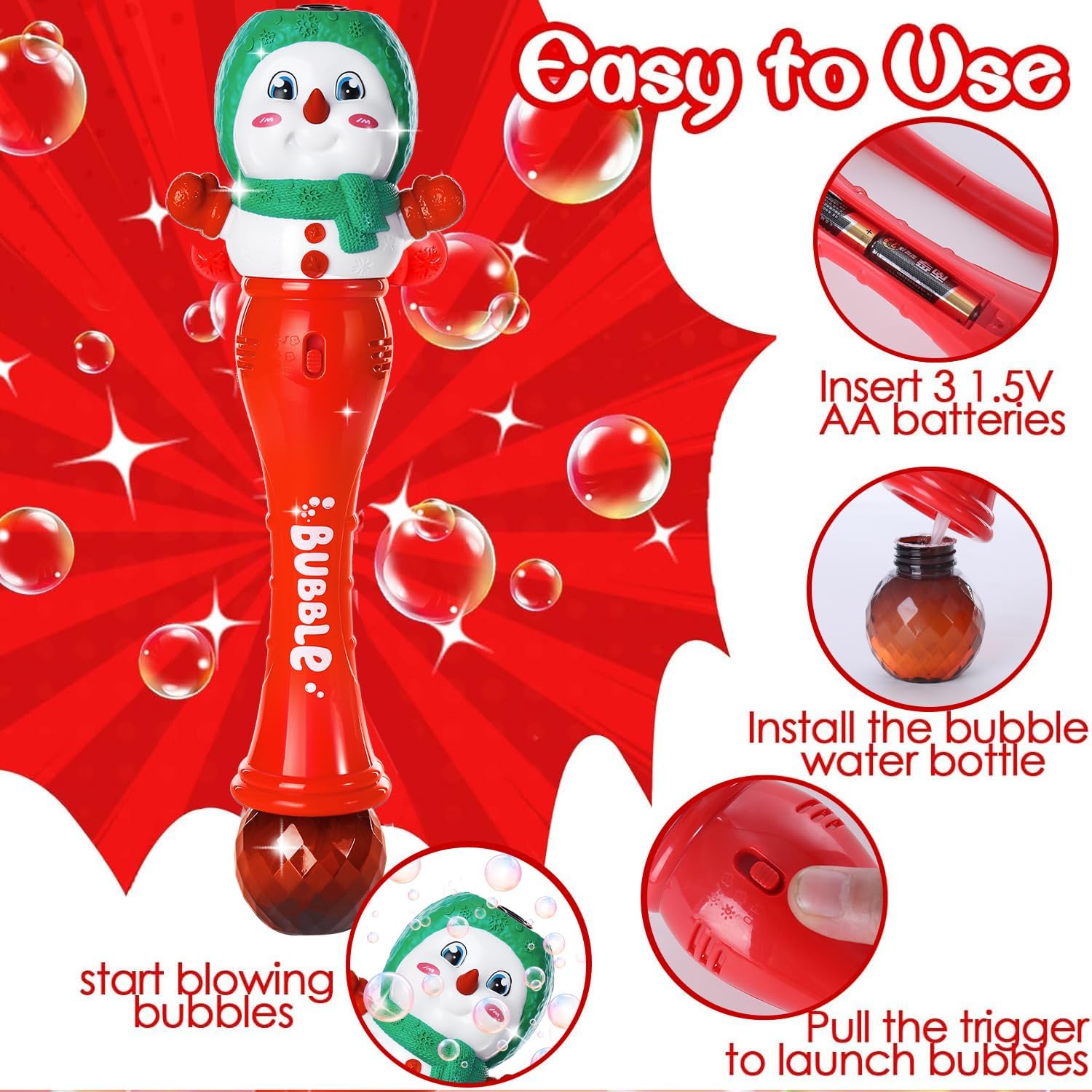 Christmas Snowman Bubble Wand Machine for Kids Maker Blower Toys Christmas Basket Stocking Stuffers Birthday Gift Outdoor Indoor Automatic for 3 4 5 6 7 8 + Year Old Toddlers Little Girls Boys