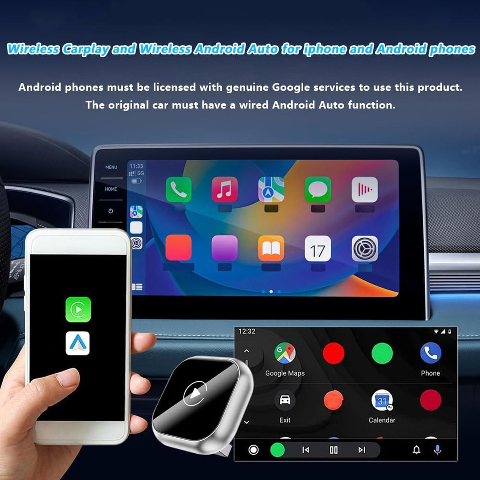Bezprzewodowy Carplay do Volvo XC-40 XC-60 XC-70 XC-90 AB, Mini adapter samochodowy, adapter Plug-And-Play, projekt USB, akcesoria automatyczne,A/czarny