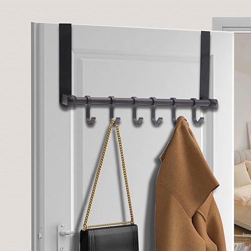 Miniatura 2 de Ganchos para colgar sobre la puerta, 6 ganchos para colgar sobre la puerta, organizador de puerta resistente de aluminio para toallas, bata,