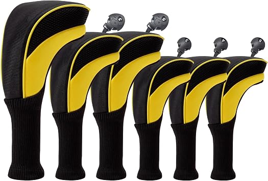 Golf Club Head Covers Driver Fairway Hybrid 3/4/5/6 Set, Long Neck Headcovers Men Women, Interchangeable Tags 3 4 5 6 7 X, Fit All Wood Clubs