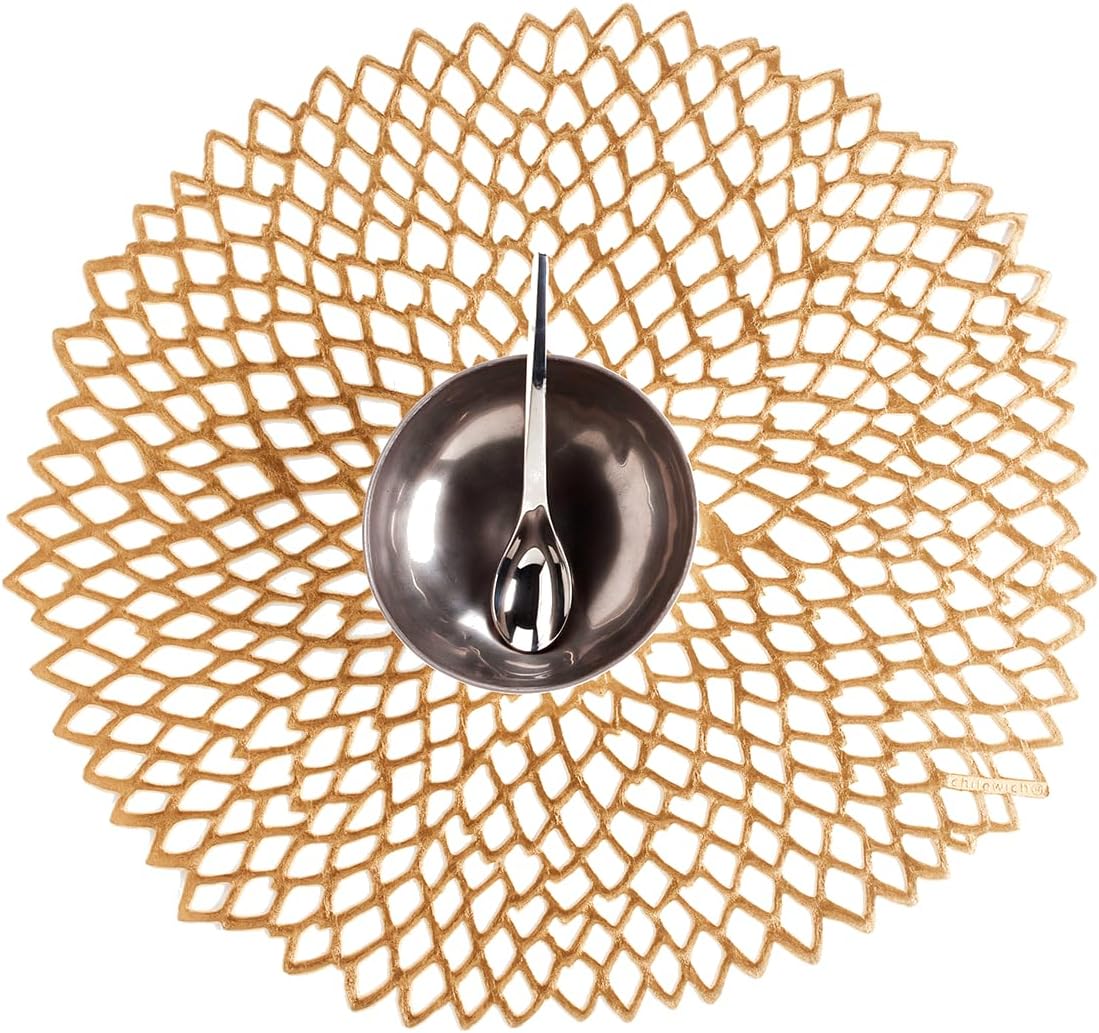 Chilewich Pressed Round Dahlia Tablemats (Set of 8) by Chilewich, Color = Brass