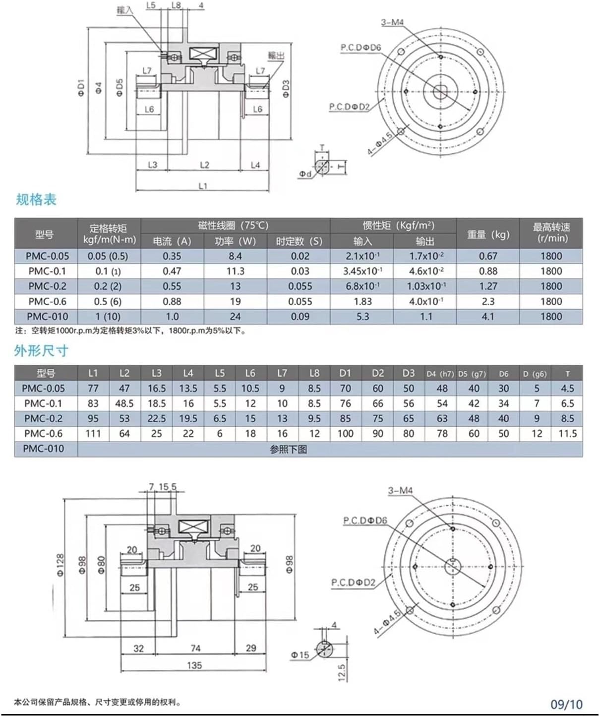 0.5-5N Miniature Twin Shaft Magnetic Powder Clutch Tension Controller Electromagnetic Powder Clutch Brake(PMC-0.5(5N))