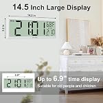 Batterie de grande horloge murale numérique de 14.5'' fonctionnant avec des numéros Jumbo, automatique DST, Jour, Date, Alarme, Température pour le salon, Chambre, Décor de bureau, Cadeau, LCD Affichage de l'écran Facile à lire et à définir