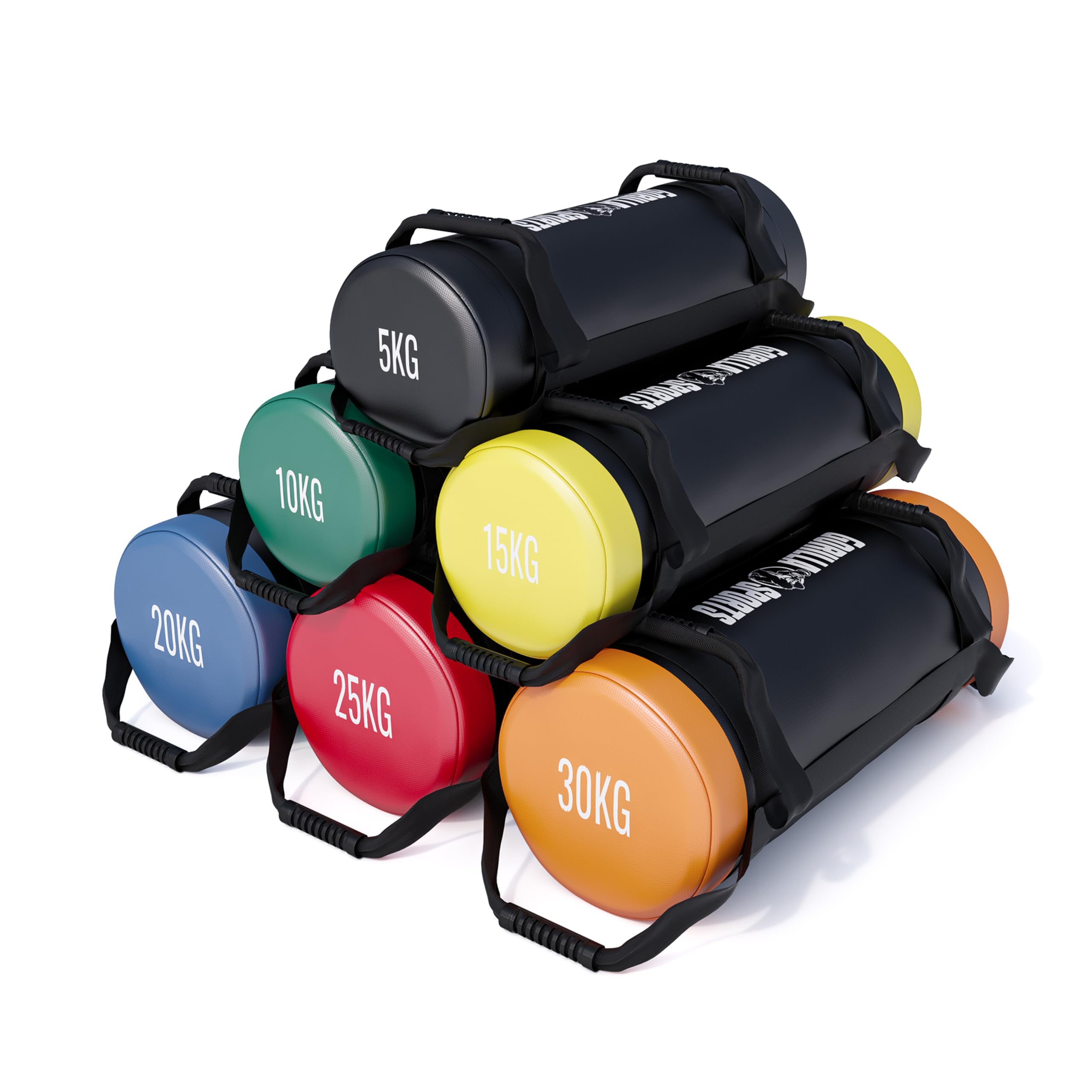 Gorilla Sports Power Bag 30 kg, Rempli, 6 Poignées Antidérapante, Similicuir, Sac de Sable Musculation