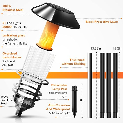 Miniatura 2 de ZOOHAR Luces solares parpadeantes para exteriores, 60 pulgadas de alto, 100 % metal, impermeable, paisaje, camino, iluminación de decoración,