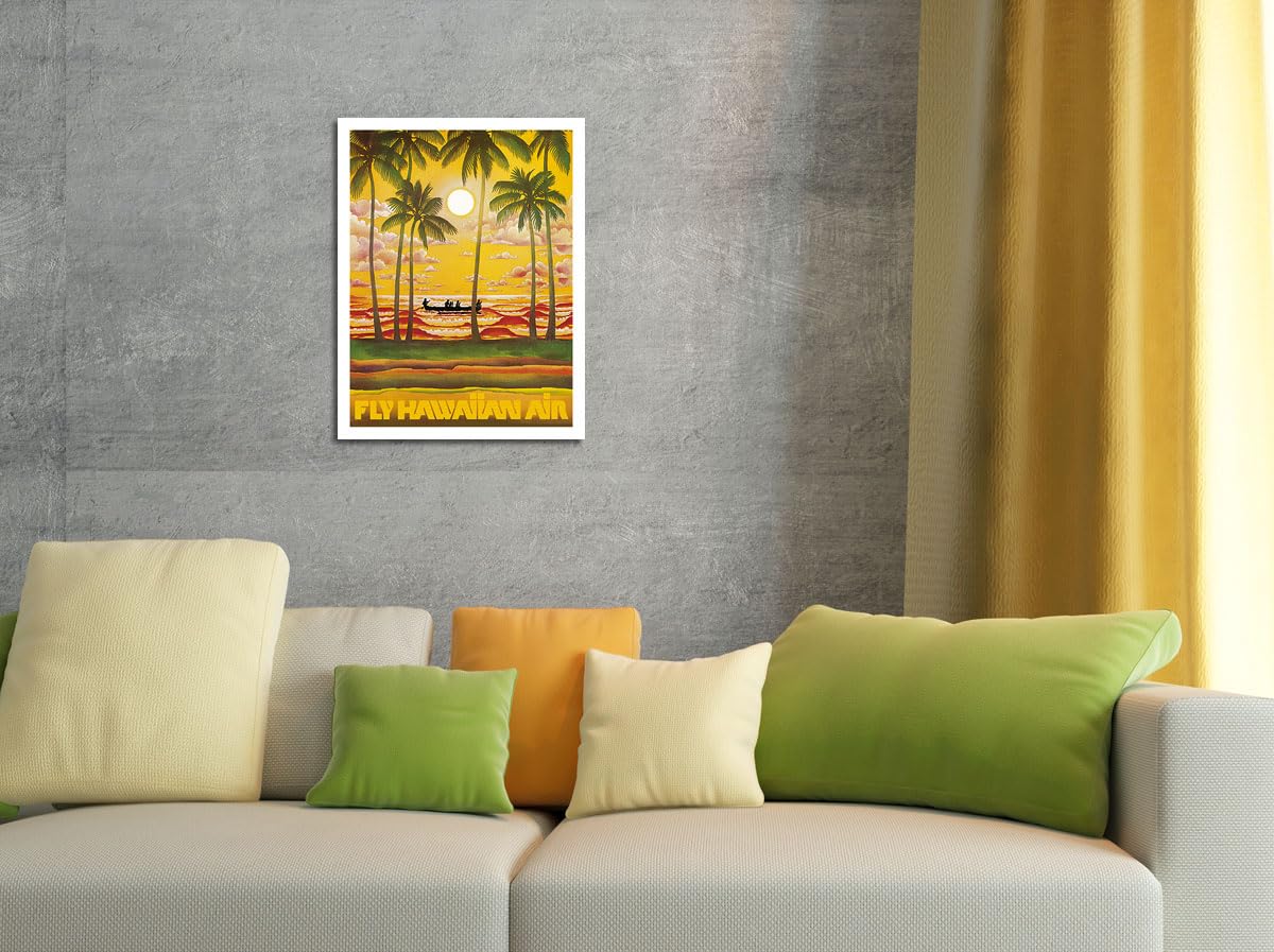 Hawaiian Air アートマップ ビンテージポスター Amazon.com: Fly Hawaiian Air - Hawaii Women on the Beach