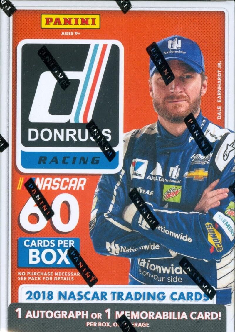 2018 Donruss Racing NASCAR Factory Sealed Blaster Box. 10 packs of 6 cards. 1 autograph or memorabilia card on average. Look for the Ultra- Rare Slingshot. Insert spotlighting some the sport's most