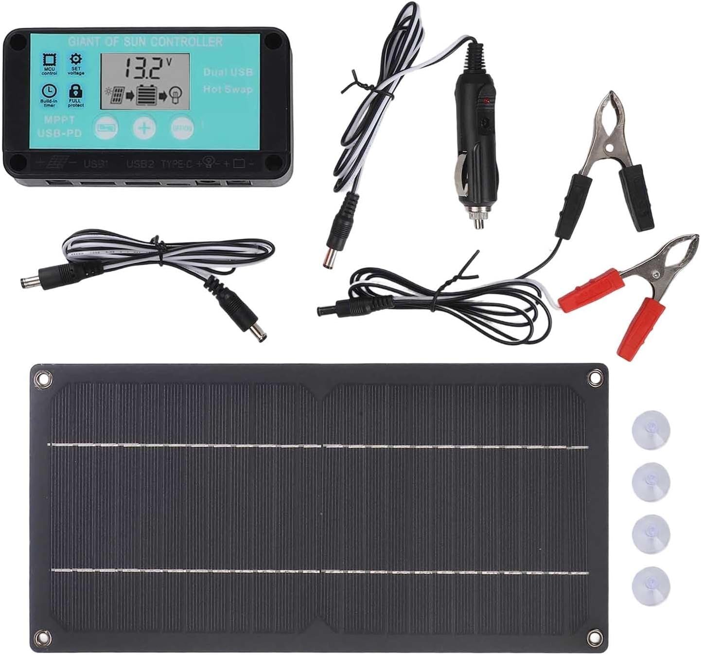 600W Solar Panel Kit, 100A Monocrystalline Solar Panel Charger with Extension Cable and Battery Clip for RV Camping and Off-Grid Power Supply