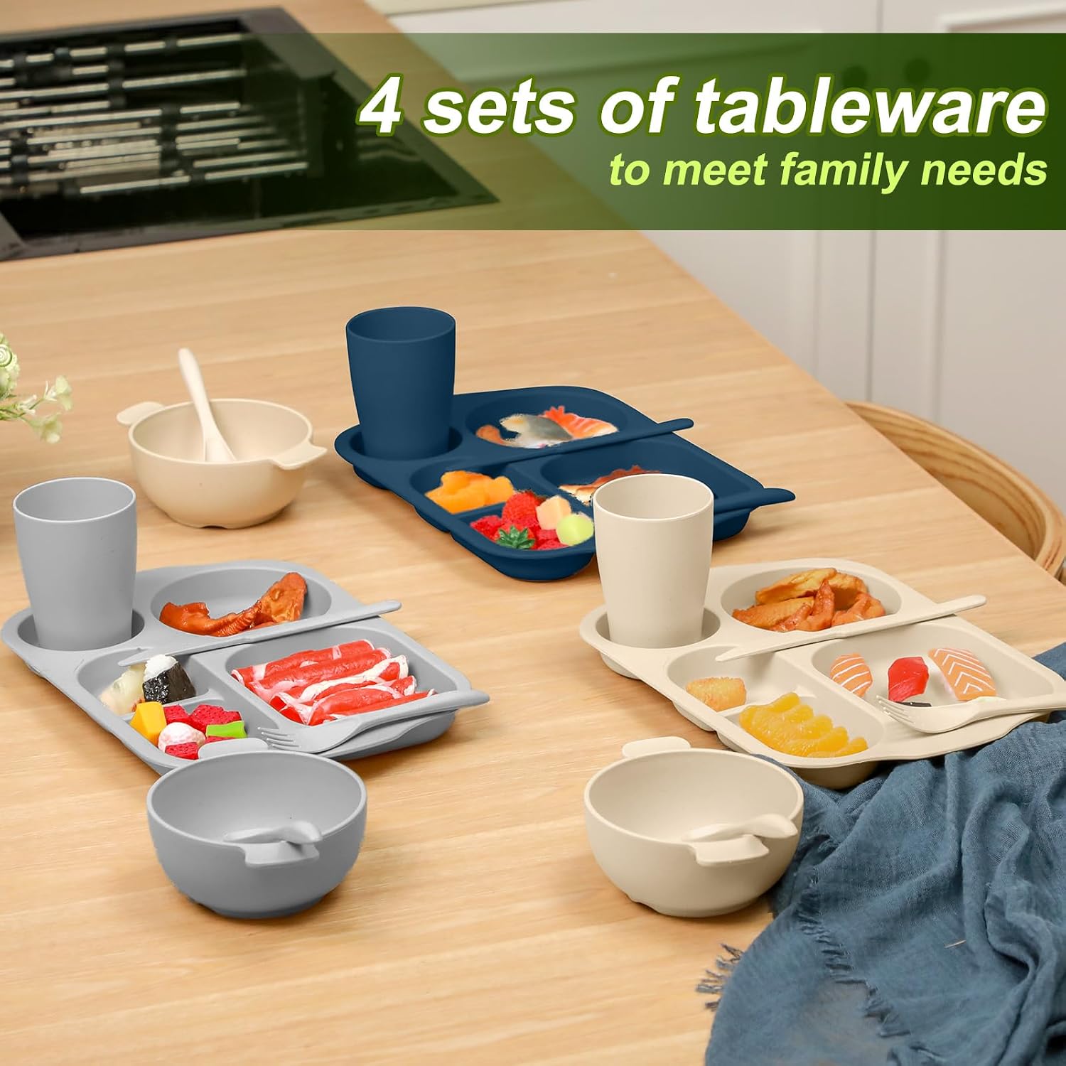 Honoson 24pcs Wheat Straw Dinnerware, Unbreakable, Dark Color image 3