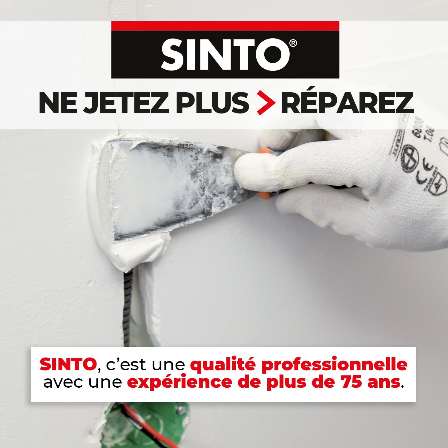 SINTO Enduit Rebouchage Trous et Fissures Prêt à l'Emploi 1kg