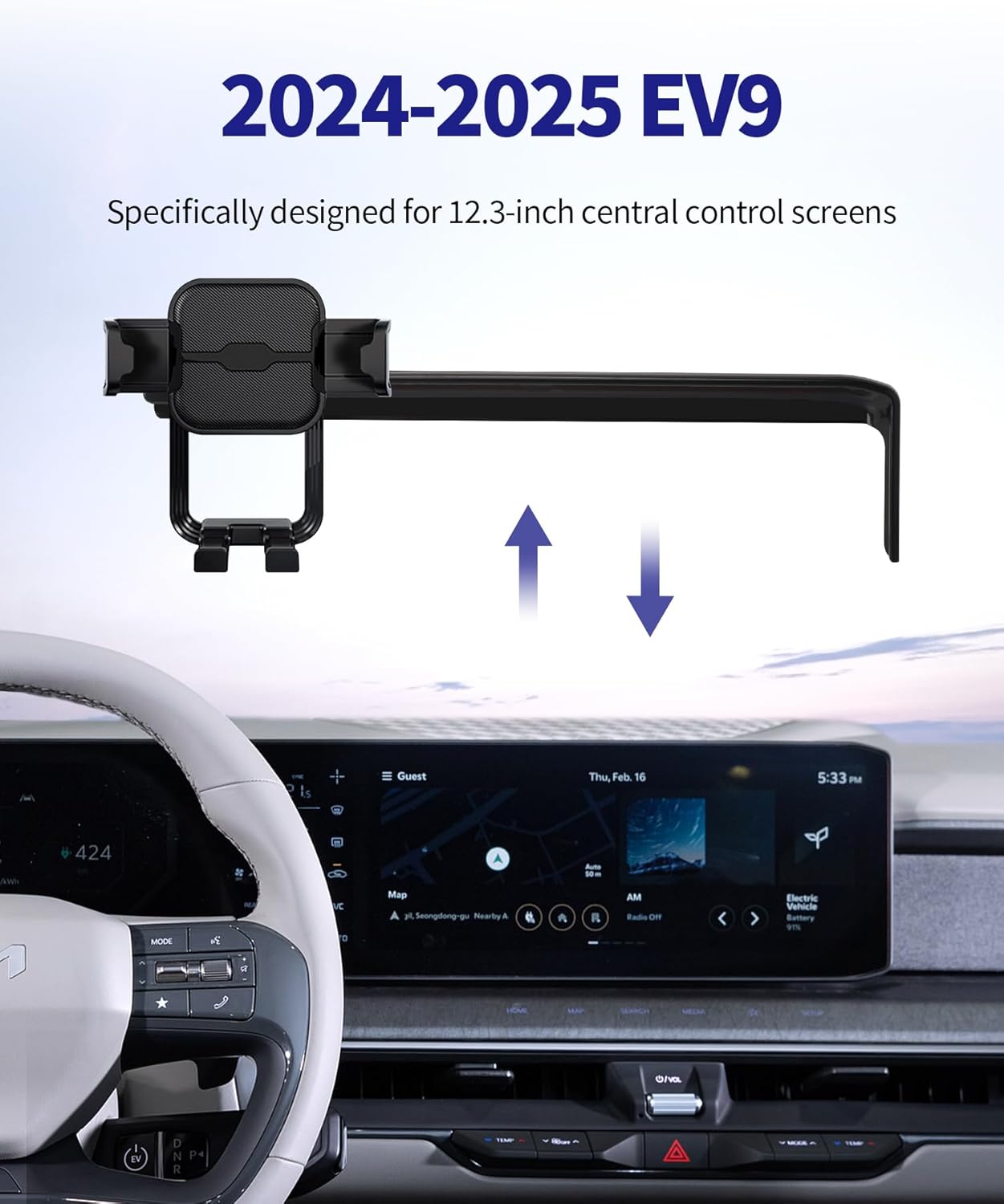 Car Phone Holder for 2024-2025 Kia EV9, 360° Rotation, 12.3-inch Screen Fixed Clip, Auto Accessories Navigation Bracket, Interior Decoration Mobile Phone Mount