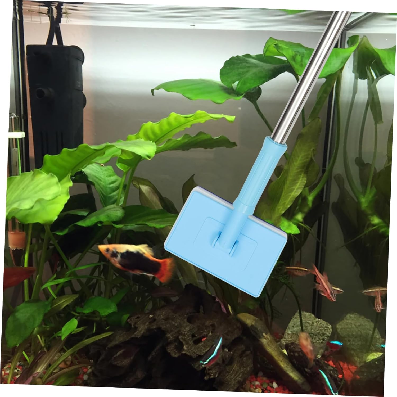 VANZACK 2 Pack Telescopic Sponge Brush Set Aquarium Cleaning Tool Long Handle Triangle Head Easy Access Fish Tank Cleaner