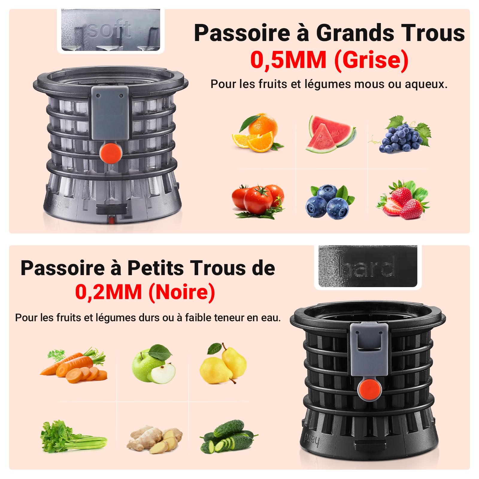 Slow Juicer-AOBOSI Extracteur de jus, 250 W, pour légumes et fruits, avec compartiment de remplissage de 103 mm et 2 filtres sans métal, presse-agrumes, électrique, avec 2 brevets, noir