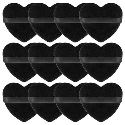 12 piezas de polvo en forma de corazón, soplo cosmético para cara, lavable, reutilizable, suave, esponja en polvo, esponja de maquillaje para