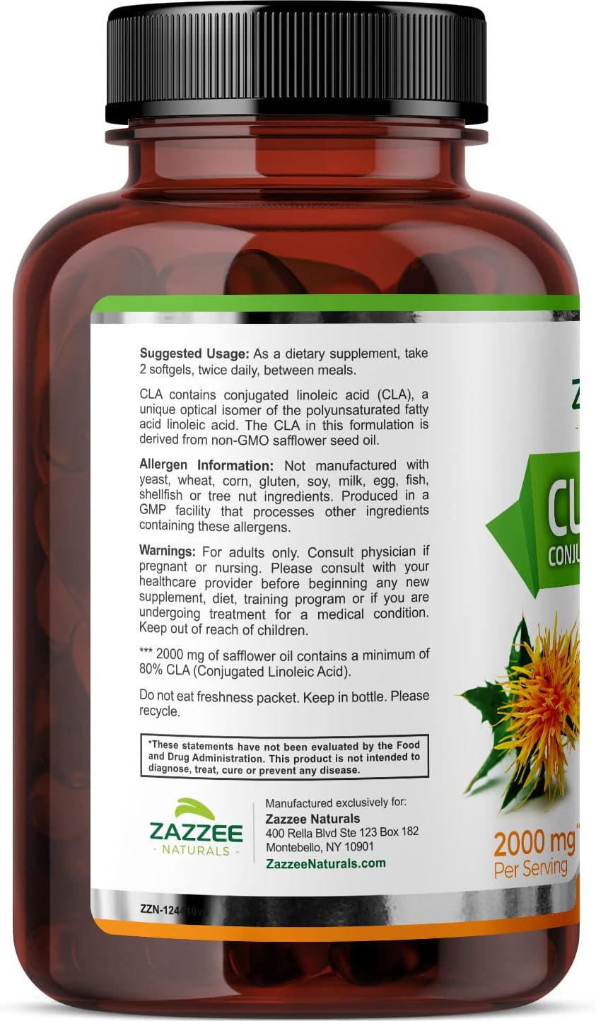 Zazzee CLA, 2000 mg, 180 Softgels, High-Potency Conjugated Linoleic Acid, High Dosage for Weight Management : Health & Household