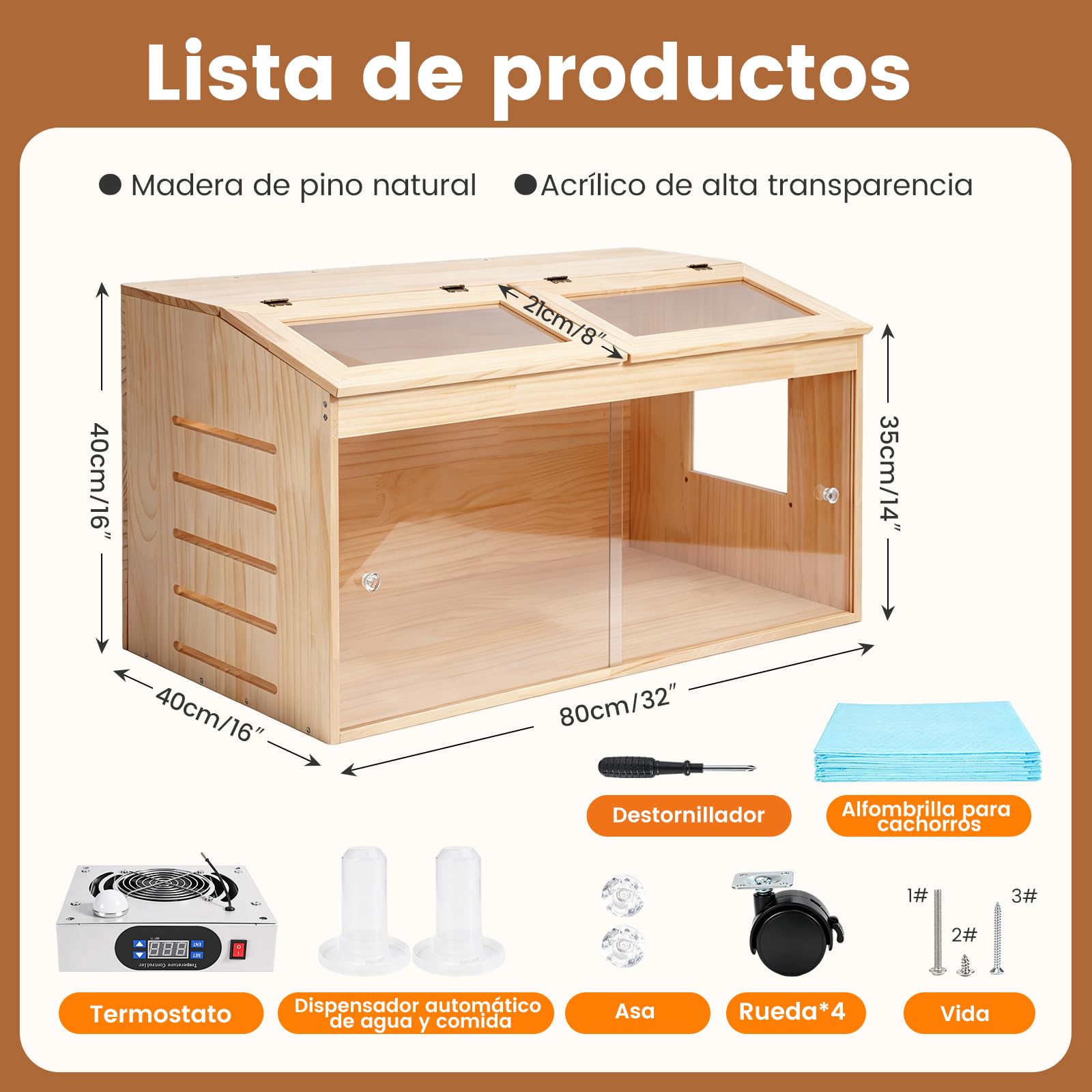 Criadora de Madera con termostato Inteligente,Caja incubadora de pollitoscon 4 Ruedas giratorias con Freno,Criadora con Puertas correderas,Incubadora fácil de Limpiar con ventilación para Pollitos