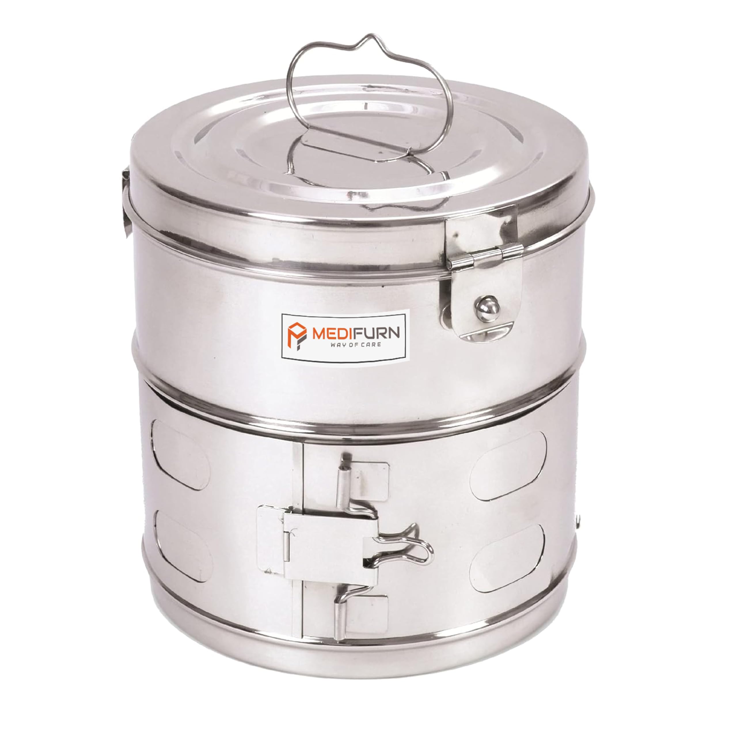 MEDIFURN Stainless Steel Heavy Duty Deluxe Dressing Drum | Autoclave Drum (No-Jointed) – 11" x 9" (Diameter x Height) | Medical Equipment for Clinics & Hospitals