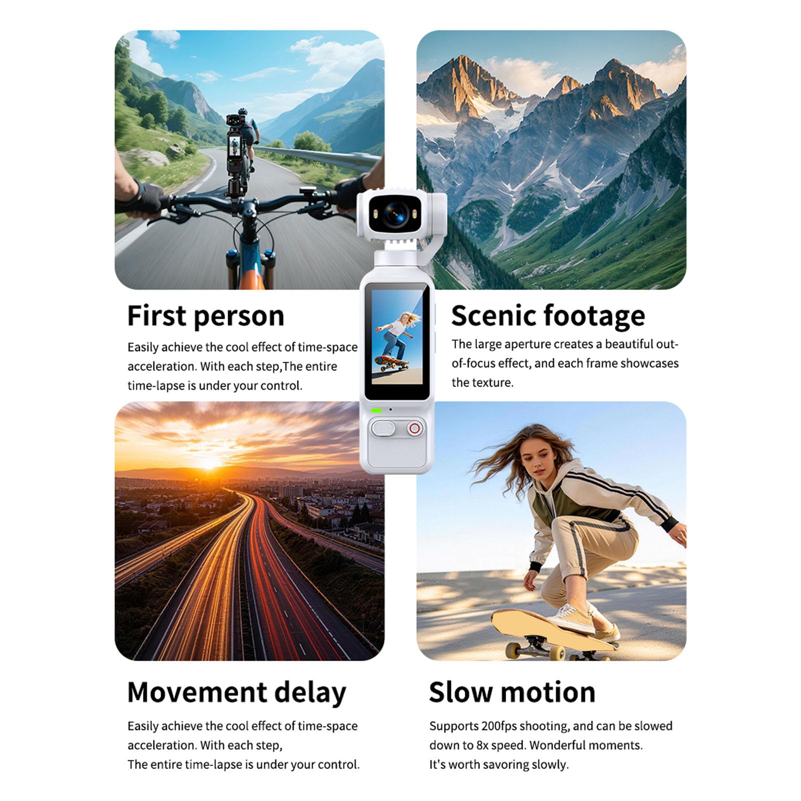 Videocamera 4K per vlogging con obiettivo rotante (WHITE)