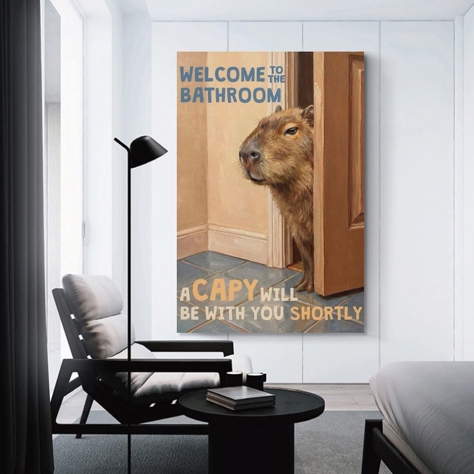 Junmoney Unframe-Style-7 Capybara Bathroom Welcome Hanging Wall Art, 16X24inch(40X60cm), For Bedroom Decor, Cosy Corners Or Studios, An Easy Wall Refresh For Bedrooms