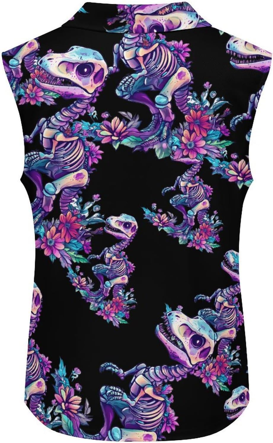 Skeleton Dinosau Bones Paleontologist Womens Golf Shirts Print Polo Shirt Sleeveless Tank Top Casual Work Blouses