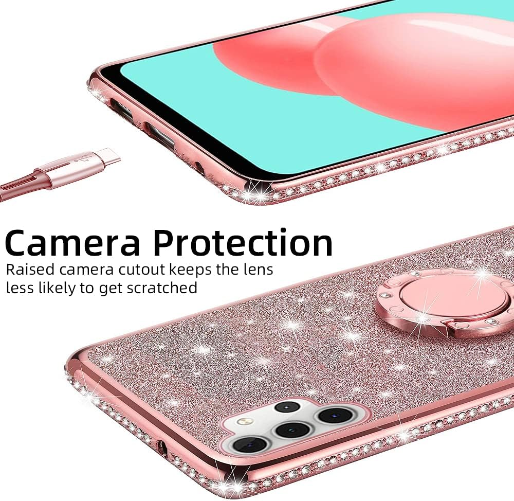 B-wishy for Samsung Galaxy A32 5G Phone Case with Stylus Pen, Luxury Glitter Sparkles Cute Silicone TPU Case for Women Girls with Kickstand, Bling Rhinestone Slim Case for Galaxy A32 5G-Glitter