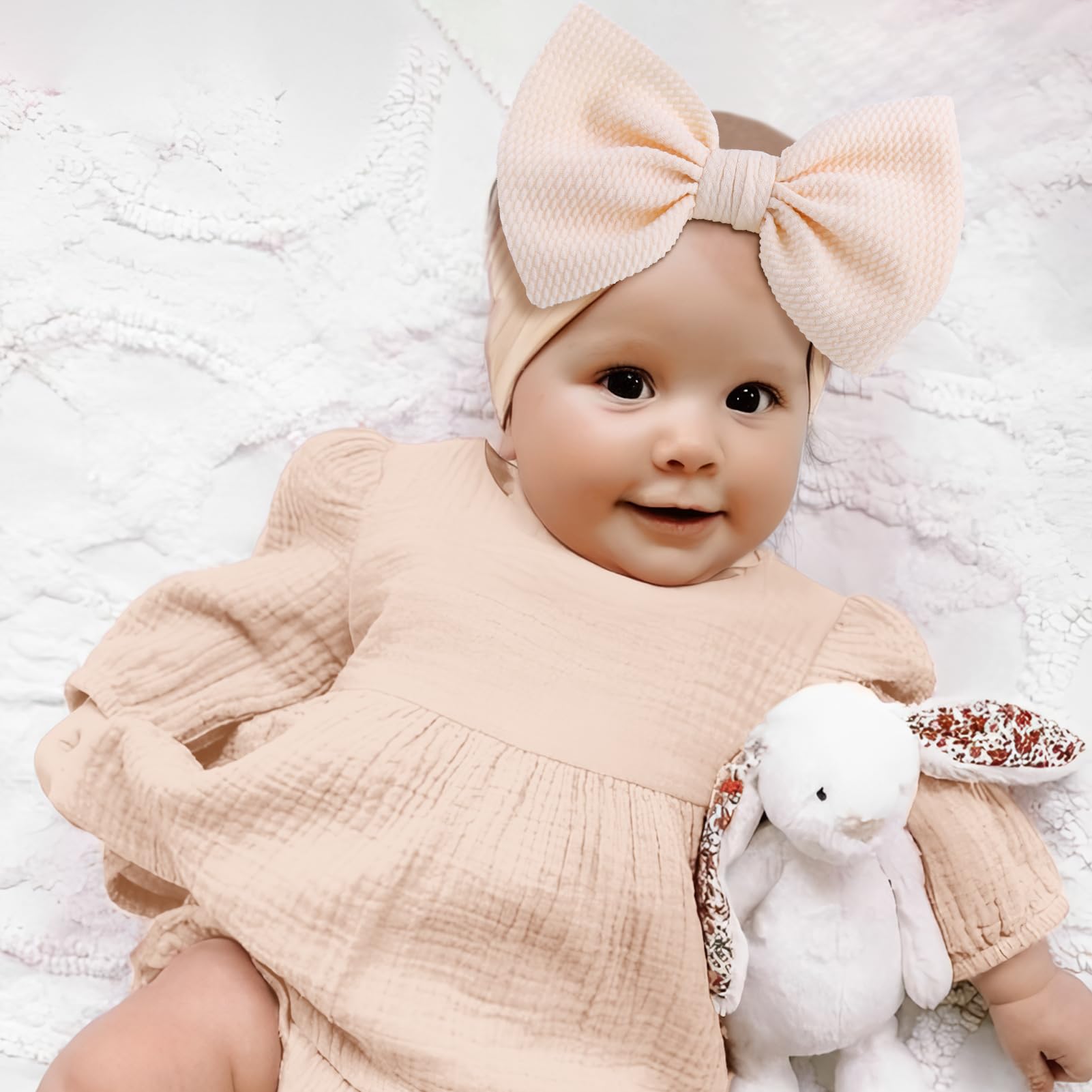 Lanmerry 5Pcs Soft Stretchy Baby Girl Headbands 6’’ Nylon Hair Bows for Girls Toddler Hair Accessories Newborn Infant Headband Bows