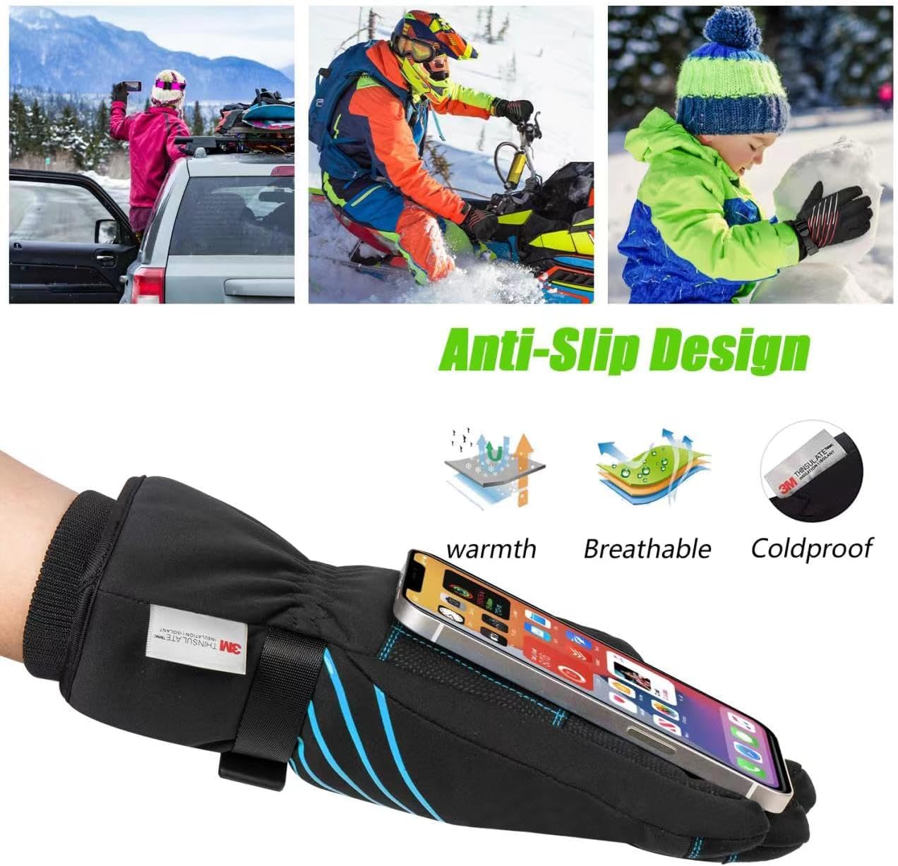 MOREOK Winter Gloves for Men/Women -10°F 3M Thinsulate Warm Touch Screen Snow Ski Bicycle Bike Gloves for Driving/Cycling/Running/Hiking - Image 6