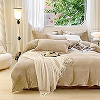 Vista 41 de Luxlovery Juego de edredón caqui beige, tamaño California King, unicolor, colchas suaves y transpirables