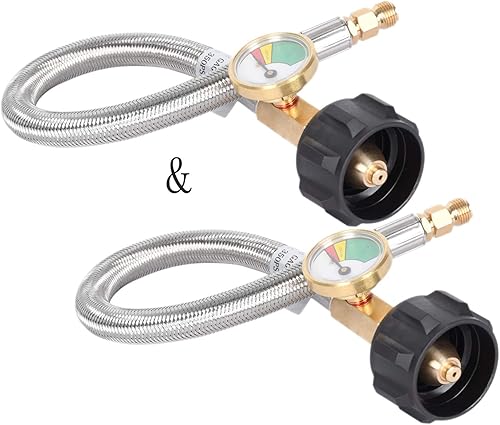 GasSaf Manguera de propano RV de 12 pulgadas con calibre, manguera de propano invertido de 14 pulgadas para regulador de cambio automático de 2