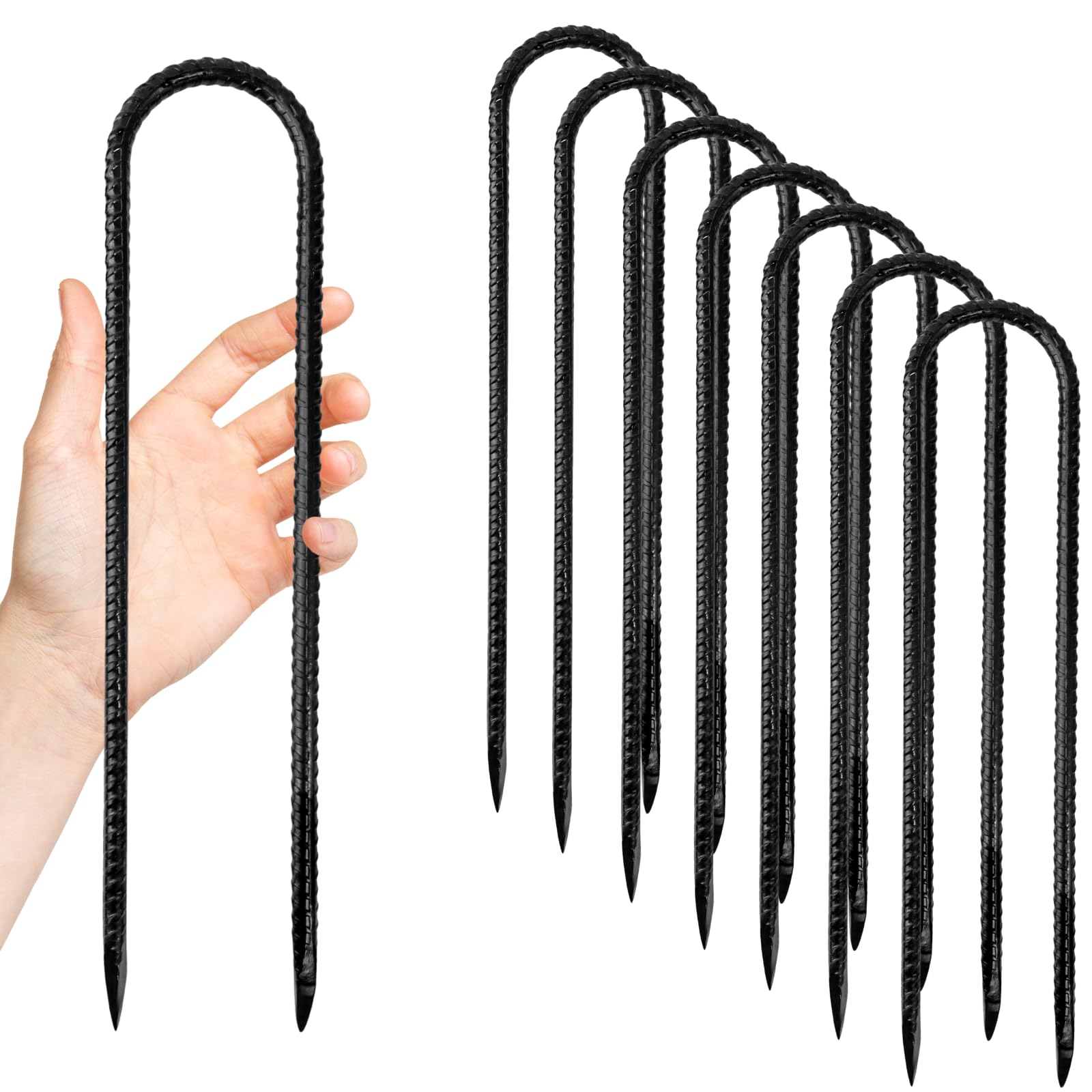 Anothera 8 Pack U Hooks Metal Stakes, 12 Inch Heavy Duty Rebar Stakes