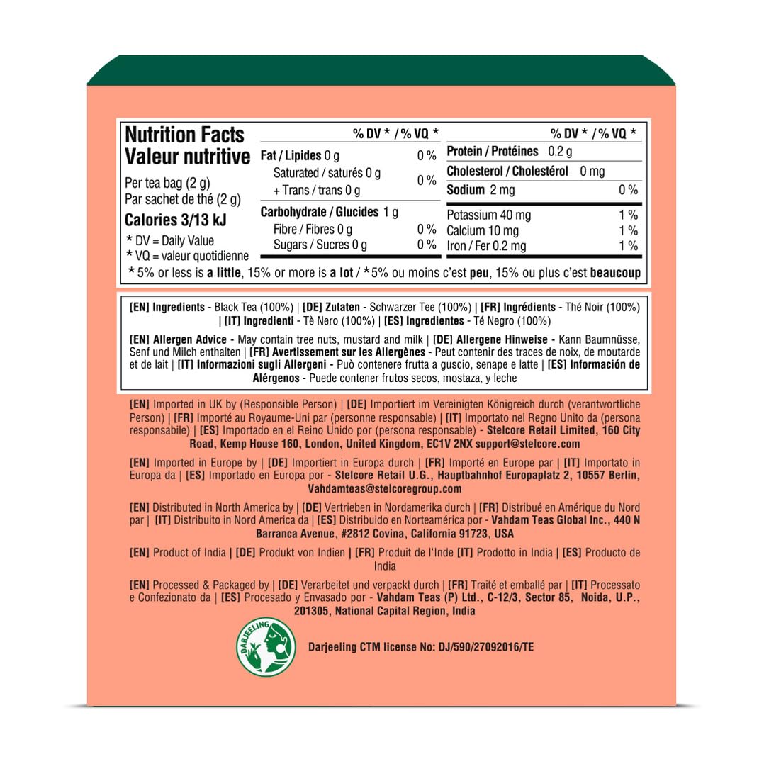 VAHDAM, Tè Darjeeling in foglia intera, 30 bustine piramidali. Primo raccolto 100% puro dall'India
