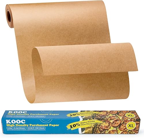 KOOC Rollo de papel pergamino prémium de 72 pies 15 pulgadas de ancho, papel de hornear antiadherente, sin blanquear Ideal para hornear, cocinar y