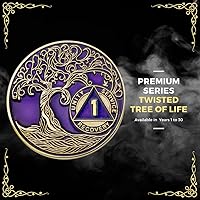 Vista 4 de Medallón AA de 5 años – Árbol de la Vida trenzado chapado en oro AA Chip de recuperación – morado