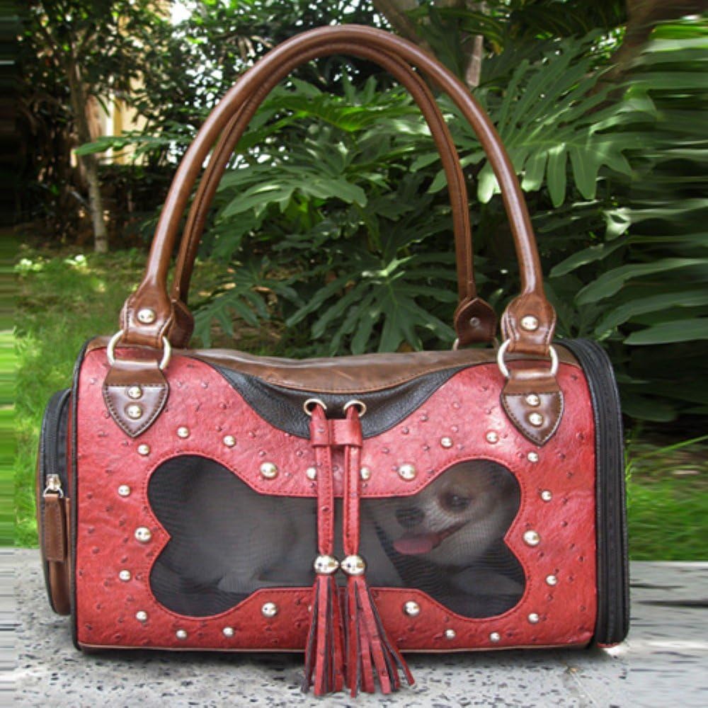 Backbone Faux Leather Pet Carrier, Red