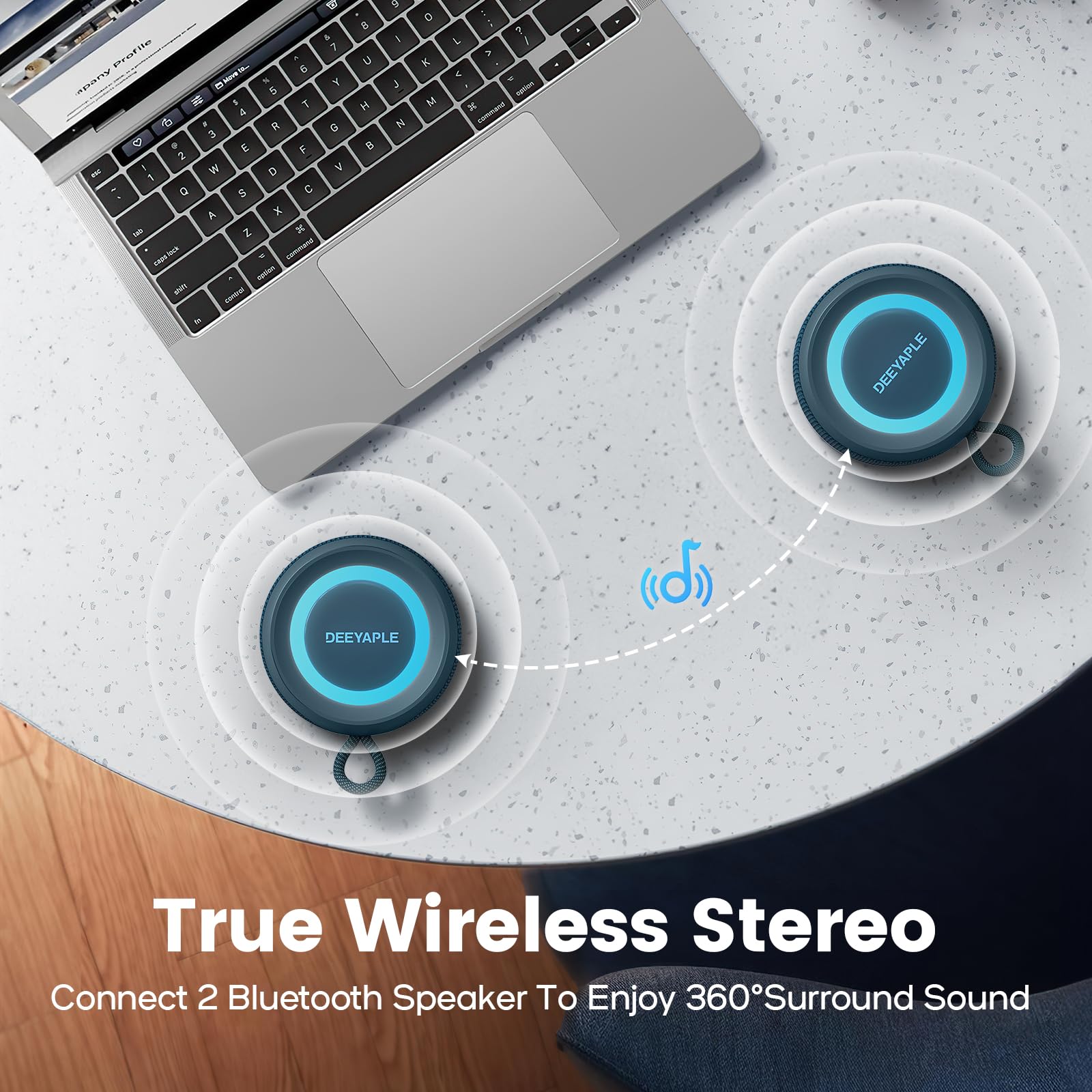 Deeyaple Baffle Enceinte Bluetooth 5.3 avec basses intenses et Bluetooth 5.3, 15 W, étanche IPX7, double couplage stéréo, avec autonomie de 10 heures (bleu)