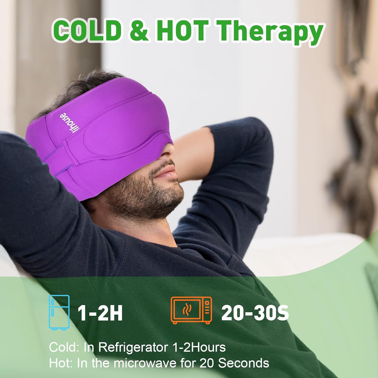 3-in-1 Migraine Relief Cap with Gel Eye Mask & Neck Ice Pack, Hot & Cold Therapy for Headaches, Sinus, Puffy Eyes, Reusable Headache Relief Gifts for Women & Men Black, Large - Image 2