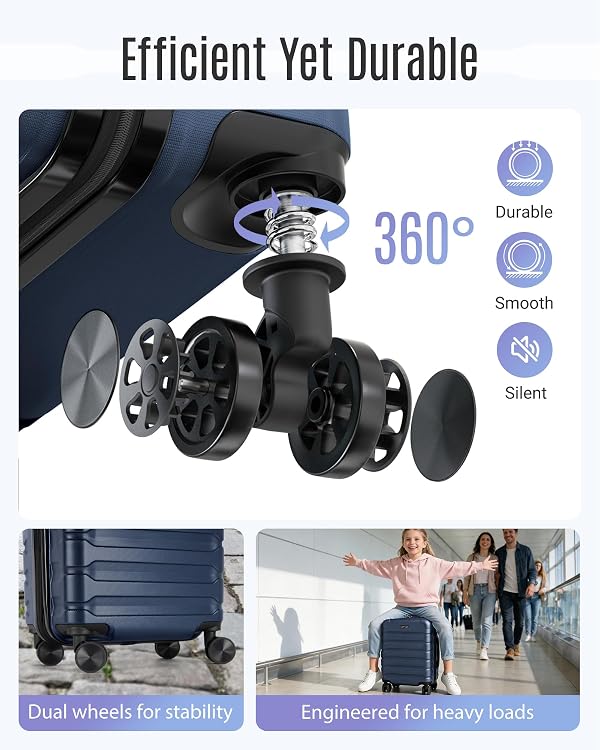 LIGHT FLIGHT Carry On Luggage 22x14x9 Airline Approved, Expandable Carry On Suitcases with Wheels, Lightweight Luggage, Durable Hard Shell 20 Inch Rolling Suit Case for Men Women Travel, Dark Blue by LIGHT FLIGHT - Used condition - Image 5