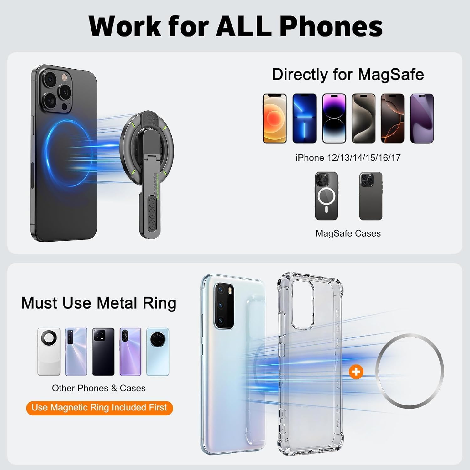 Zitel for MagSafe Double-Sided Magnetic 360° Rotatable Phone Grip Finger Ring Holder Stand Compatible with iPhone 17 16 15 14 13 12 Pro Max, Samsung, Pixel 10 & Android Smartphones — Amazon image 2