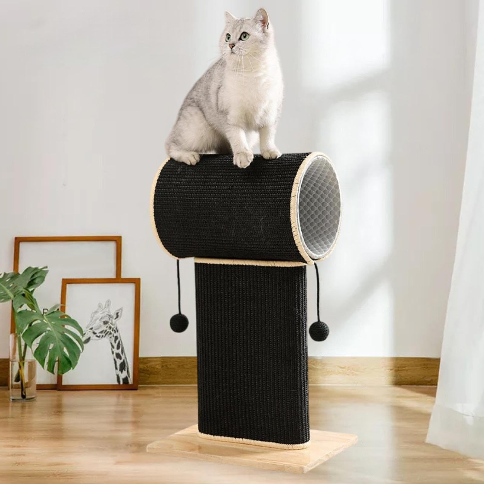 Poste Rascador para Gatos Cama Juguete Interactivo Cueva Escondite Madera Sisal Accesorio Hogar Protector Muebles Apto para Familias con Gatos