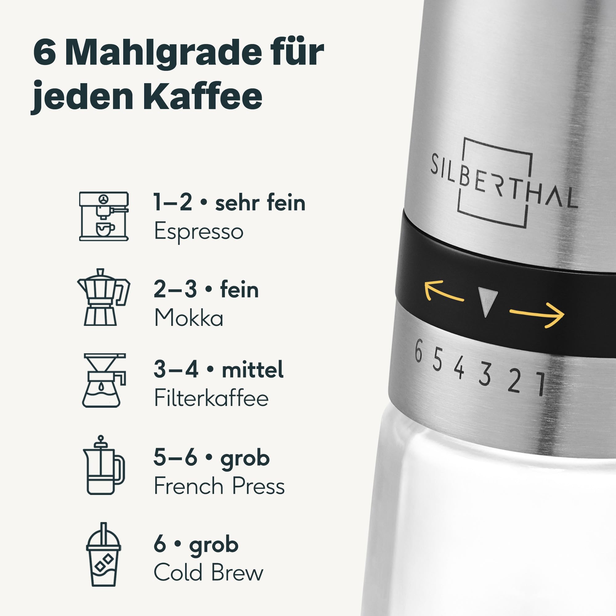 SILBERTHAL Kaffeemühle manuell und Cold Brew Coffee Maker - Genuss Set für Kaffeeliebhaber im Sommer