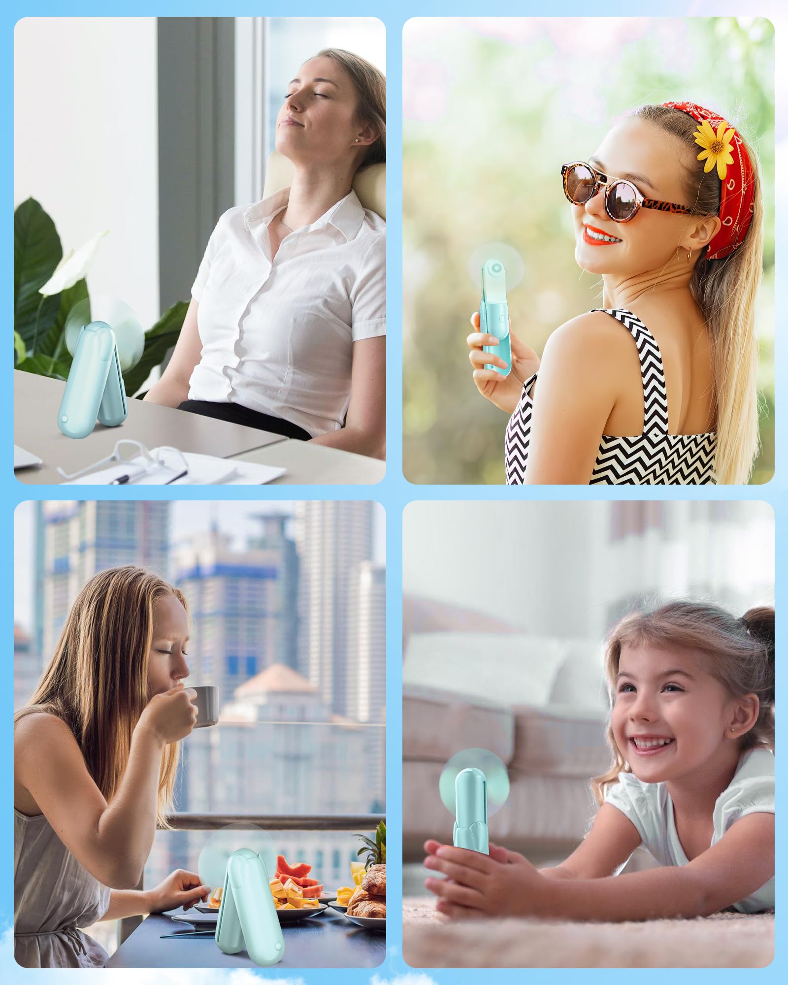 Mini ventilatore portatile, portatile, ricaricabile tramite USB, 2000 mAh, funzionamento a batteria, 3 velocità regolabili, 2 in 1, piccolo ventilatore tascabile personale per donne e ragazze