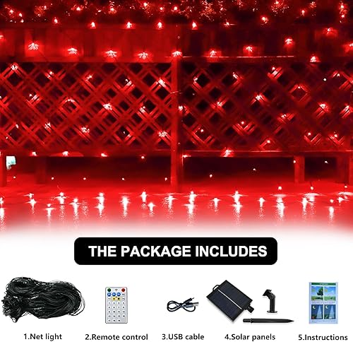 Miniatura 6 de Red solar de luces de malla para exteriores, decoraciones de Navidad, cadena de 200 LED, impermeable, 19 modos para arbustos, vallas, jardín,